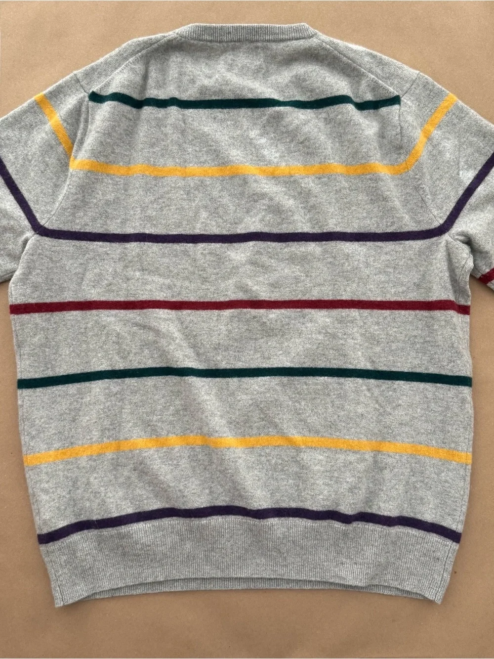J. Crew Gray Cashmere Sweater with Multicolor Stripes